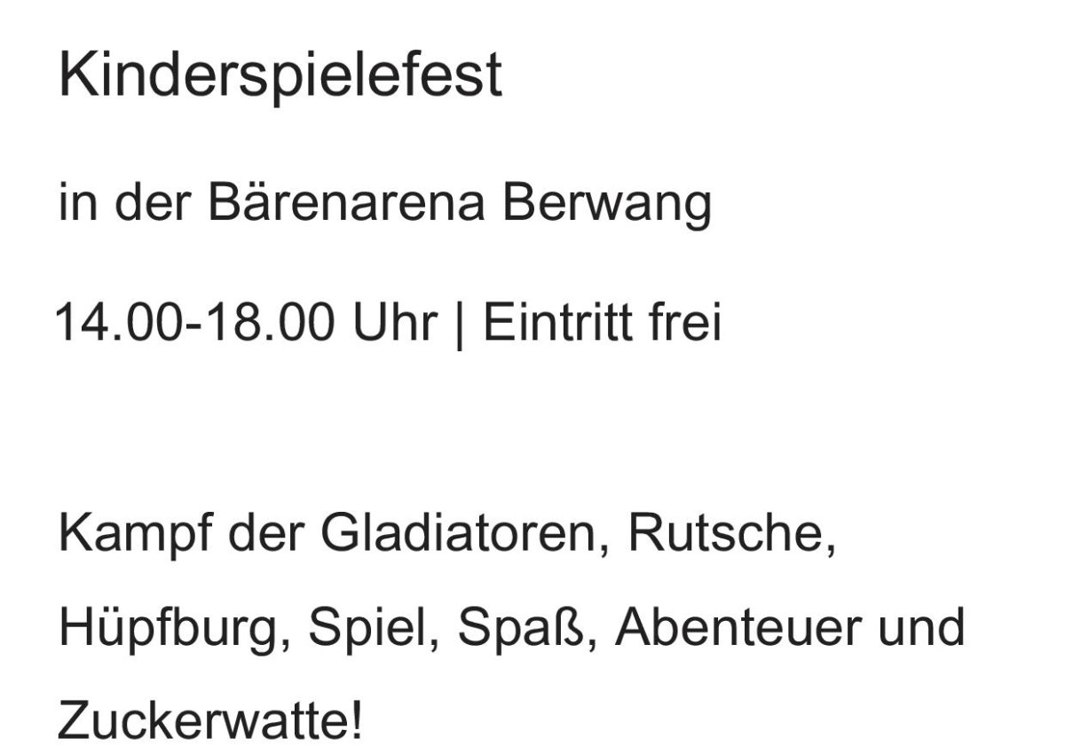 KINDERSPIELEFEST heute Donnerstag, 17.07.2025 von 14:00 bis 18:00 Uhr in der Bärenarena Berwang! KINDERSPIELEFEST heute Donnerstag, 17.07.2025 von 14:00 bis 18:00 Uhr in der Bärenarena Berwang!