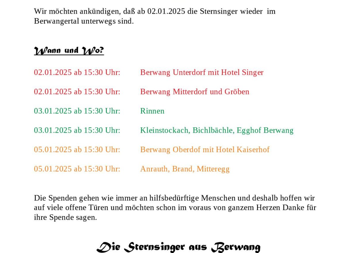Die Sternsinger kommen ab 02.01.2025! Die Sternsinger kommen ab 02.01.2025!