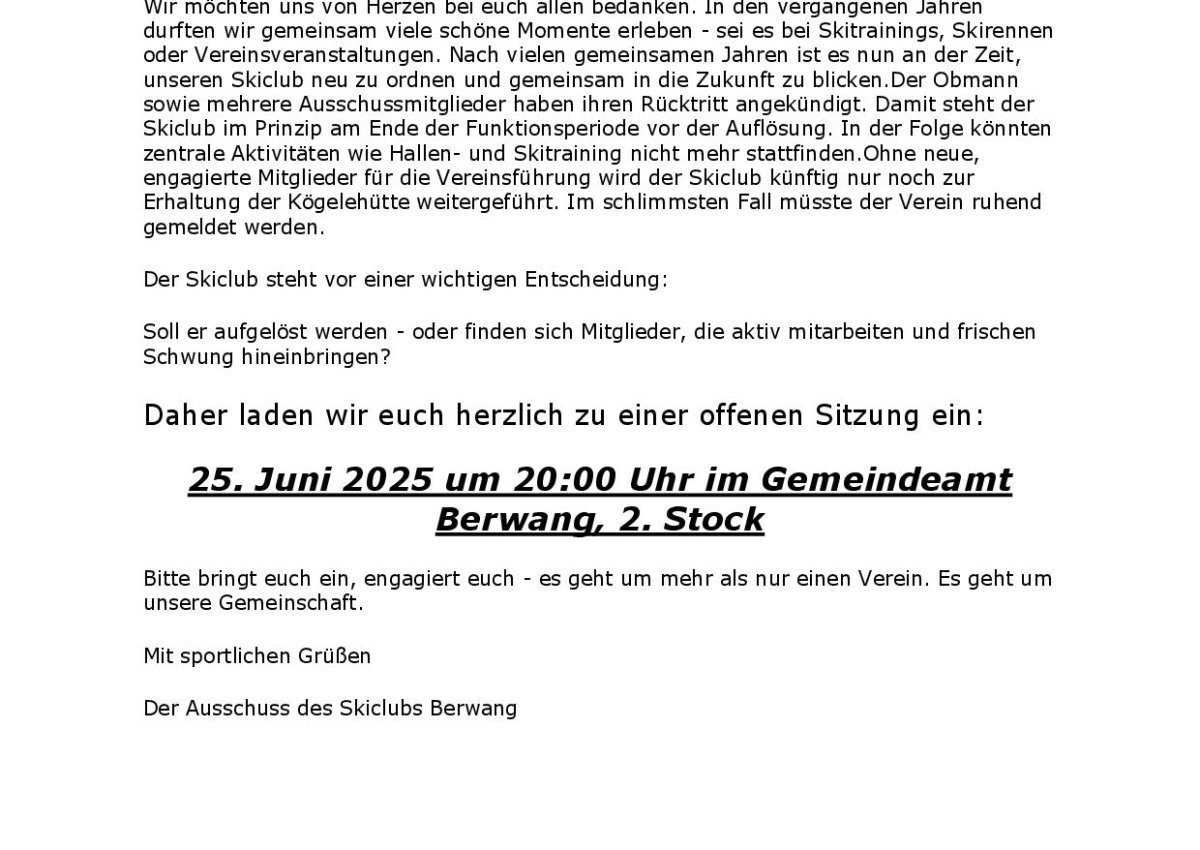 Einladung Skiclub - offene Sitzung! Einladung Skiclub - offene Sitzung!