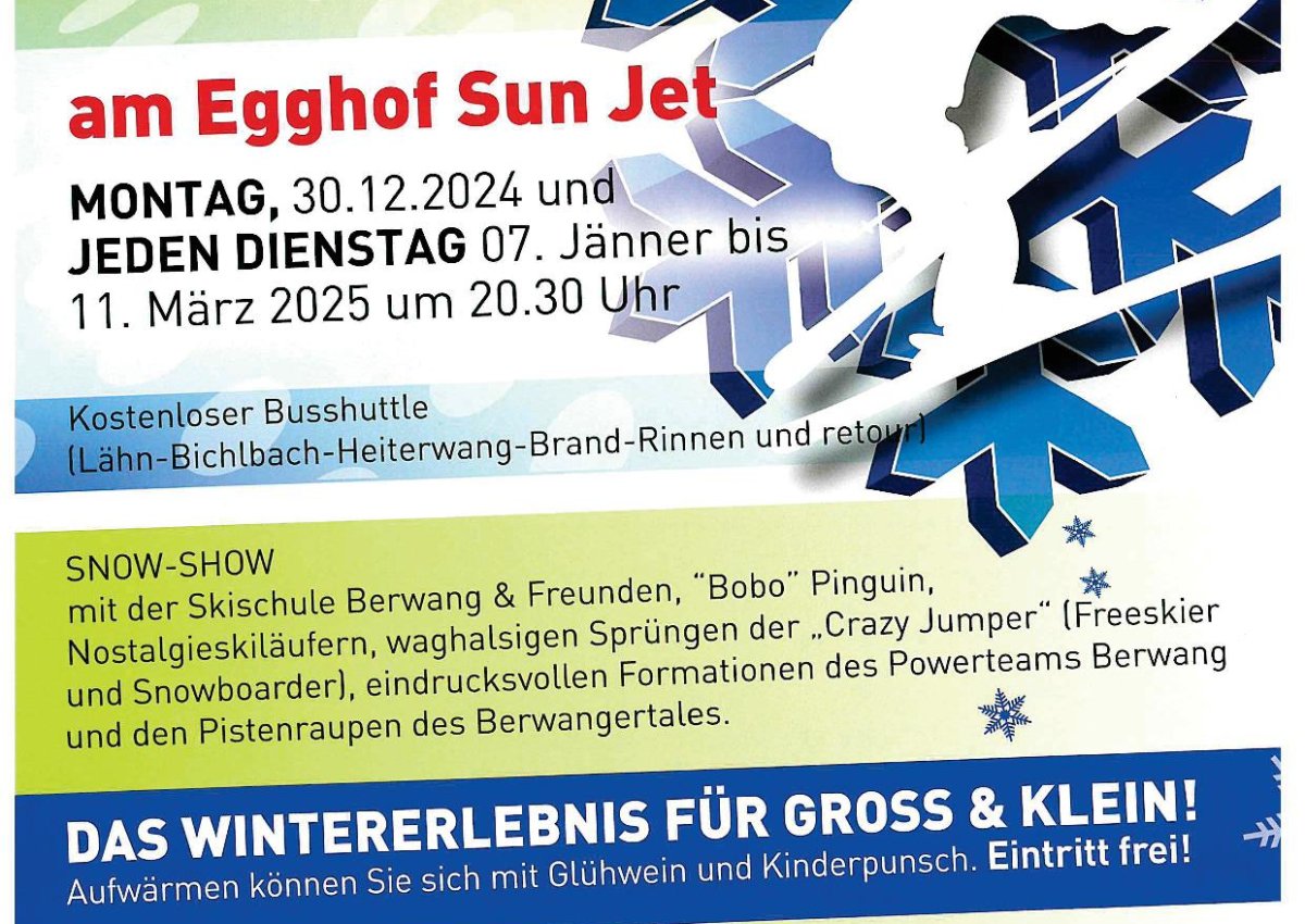 Skishow jeden Dienstag um 20:30 Uhr am Egghof Sun Jet! Skishow jeden Dienstag um 20:30 Uhr am Egghof Sun Jet!