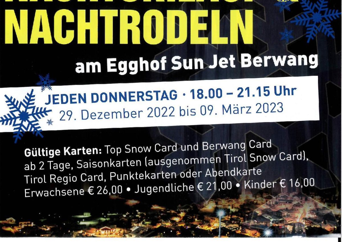Heute Donnerstag, 09.03.2023 von 18:00 - 21:15 Uhr letztes Mal für heuer Nachtskilauf und Nachtrodeln am Egghof Sun Jet