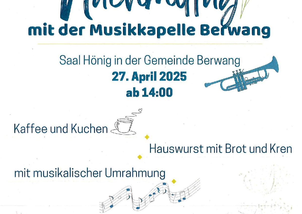 Seniorennachmittag mit der Musikkapelle Berwang am Sonntag, 27. April 2025 ab 14:00 Uhr!