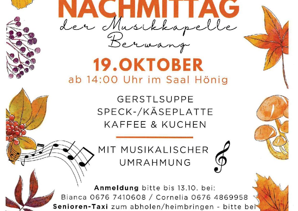 Seniorennachmittag der Musikkapelle Berwang am Sonntag, 19. Oktober 2025 ab 14:00 Uhr!